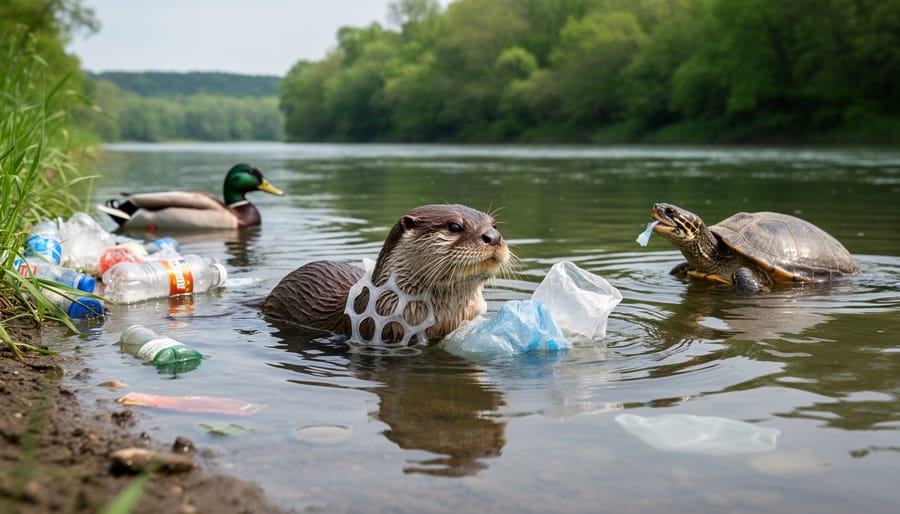 Fish affected by plastic pollution on Pennsylvania waterway shoreline